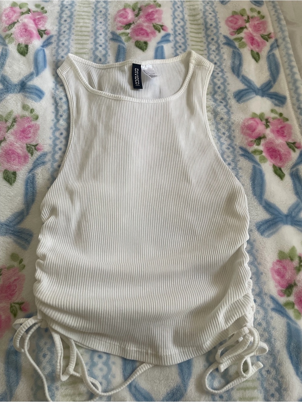 H&M White Ribbed Side-Tie Tank Top